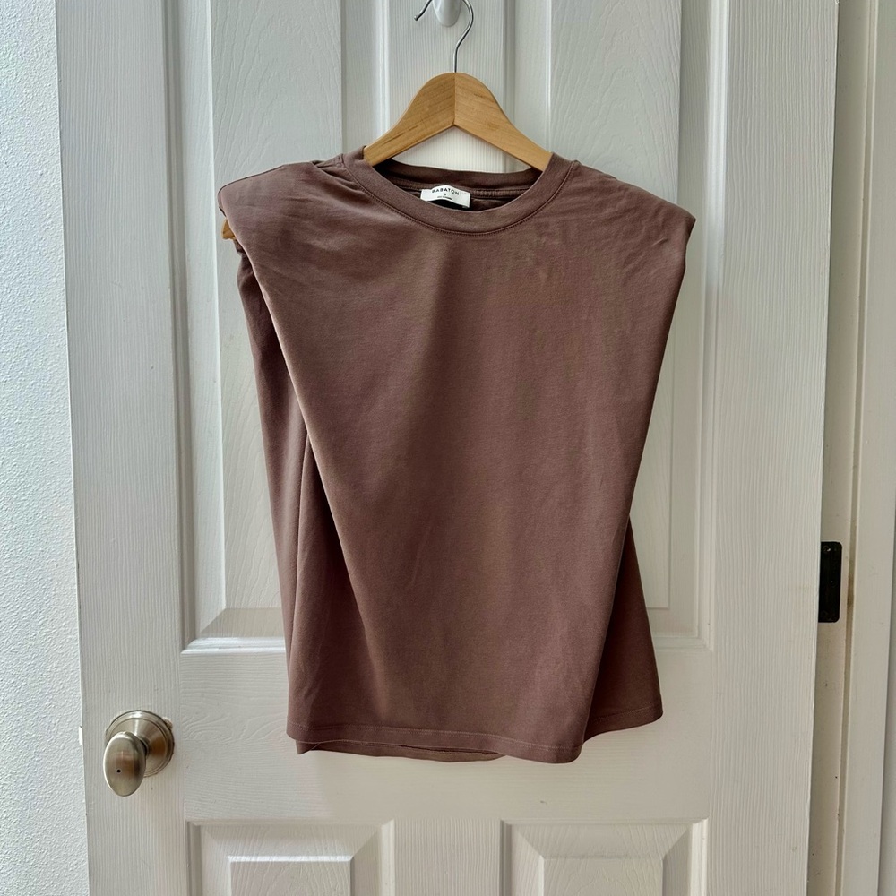 Babaton - Brown Boxy Sleeveless Muscle Tee - Size Small